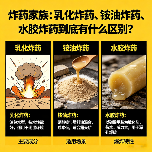 黄南炸药家族：乳化炸药、铵油炸药、水胶炸药到底有什么区别？